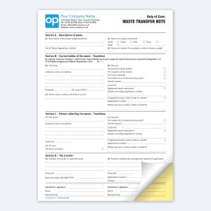 Duty of Care Waste Transfer Note