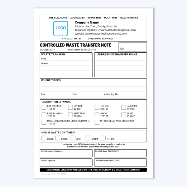 WTN03 Waste Transfer Note Template NCR