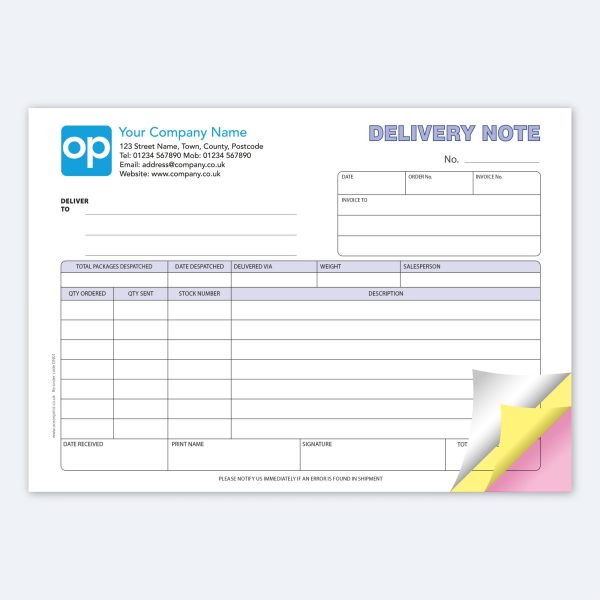 DN01 Delivery Note Triplicate NCR Carbonless