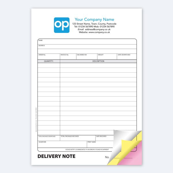 DN02 Delivery Note Triplicate NCR Carbonless