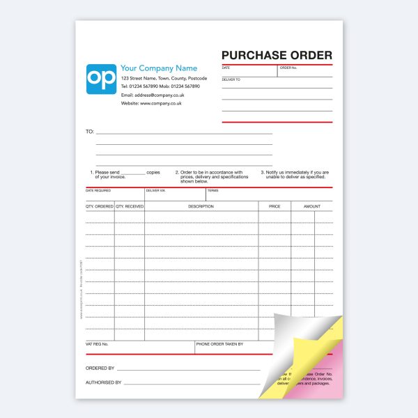 PO87 Purchase Order Triplicate NCR Carbonless