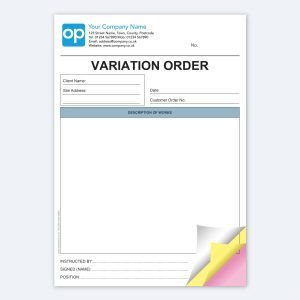 Variation Order form pads