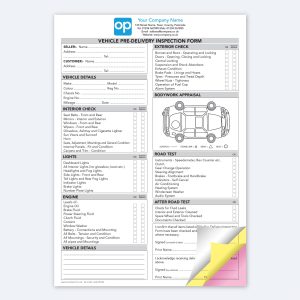 VEH04 Vehicle Pre-Delivery Inspection Checklist TRIPLICATE