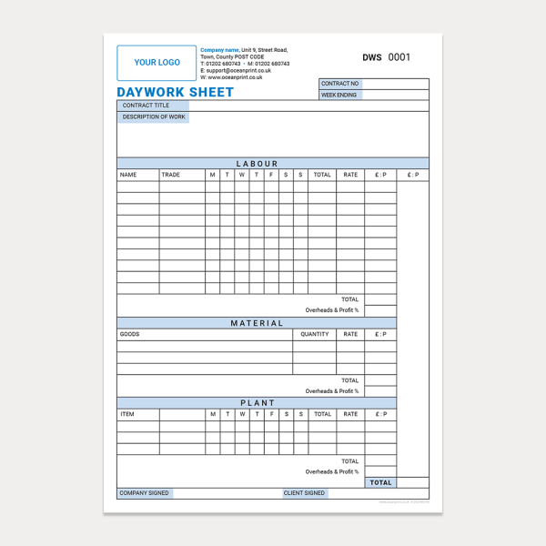 Daywork Sheet Template for Builders and Painters