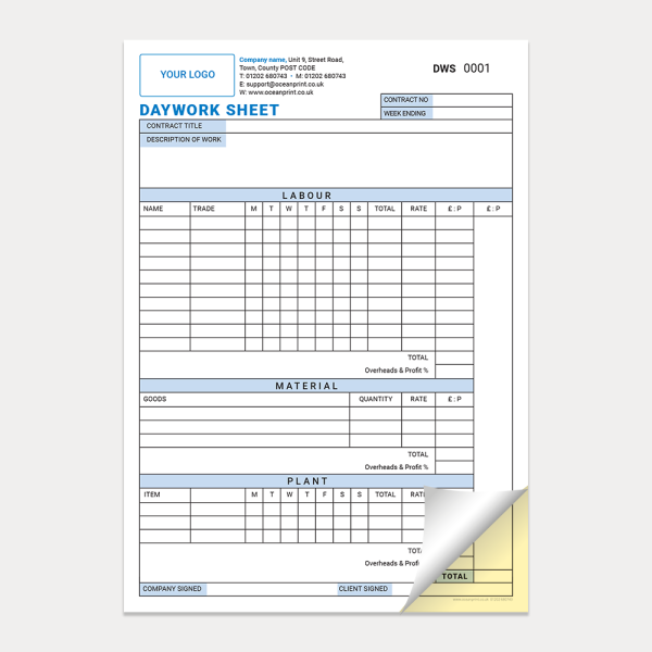 Daywork Sheet Template for Builders and Painters