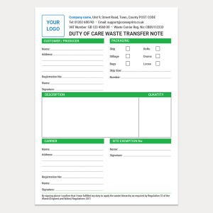 WTN010 A5 Waste Transfer Note
