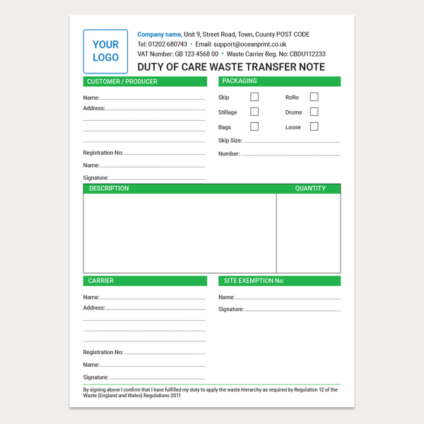 WTN010 A5 Waste Transfer Note